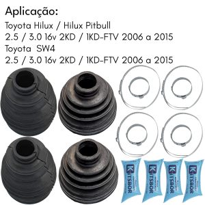 KIT 4 COIFAS LADO CÂMBIO RODA HILUX SW4 2.5 3.0 2006 A 2015