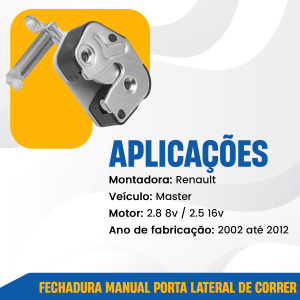 FECHADURA PORTA LATERAL DE CORRER RENAULT MASTER 2002 A 2012