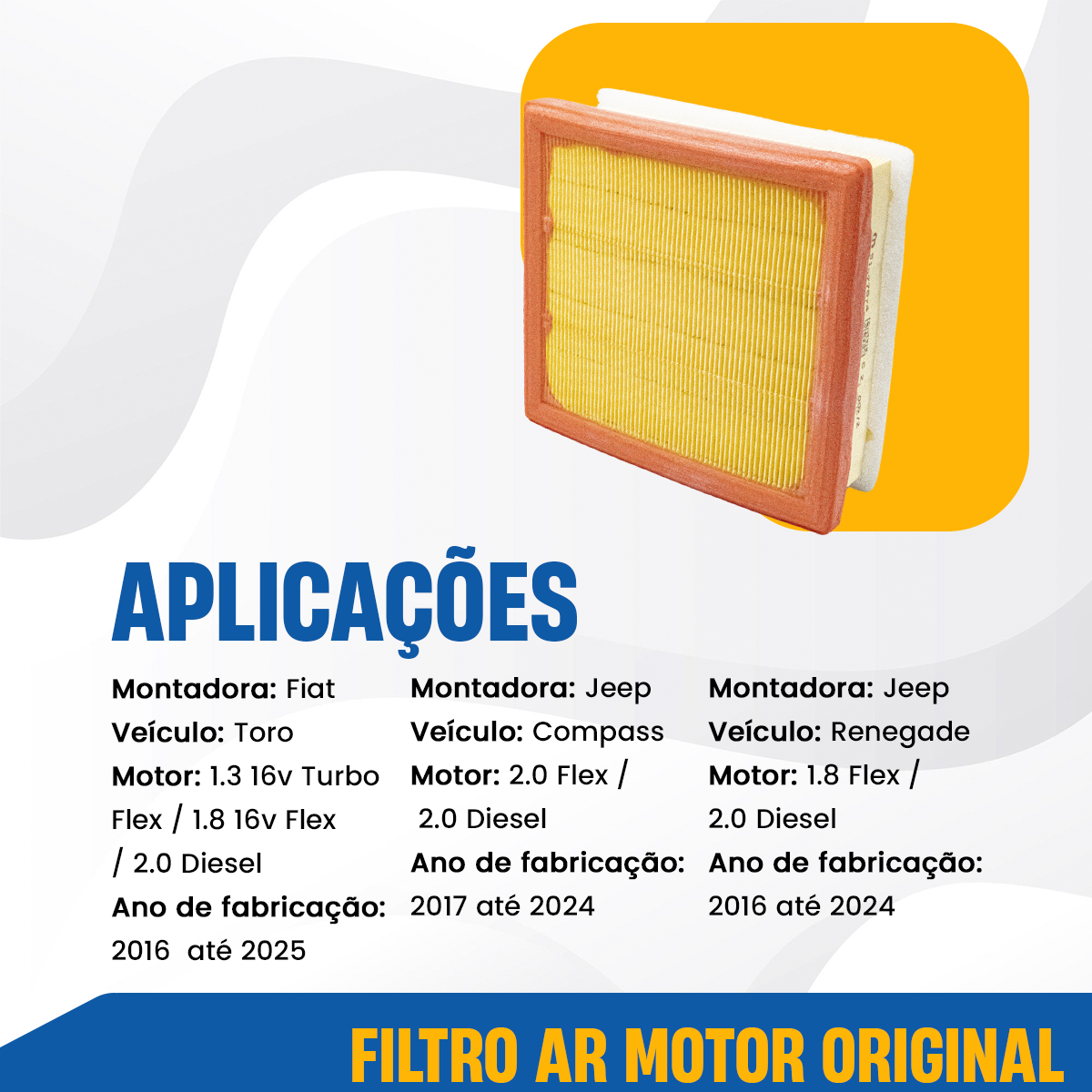 FILTRO AR MOTOR ORIGINAL COMPASS TORO RENEGADE 1.8 2.0 MOPAR - Imagem 2