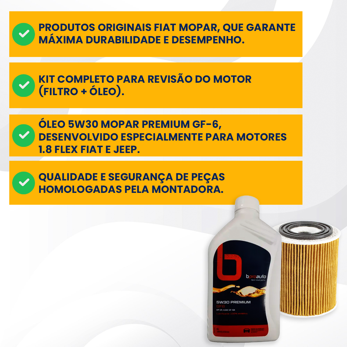 KIT REVISÃO FILTRO ORIGINAL + 5 ÓLEOS 5W30 TORO RENEGADE 1.8 - Imagem 3
