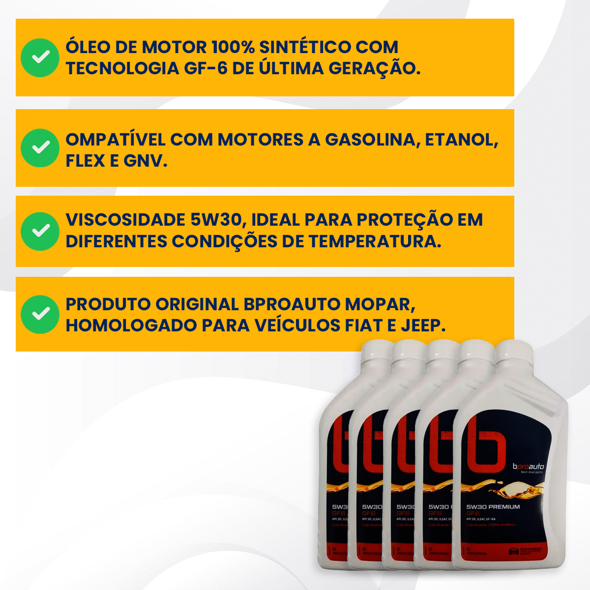 5 LITRO ÓLEO 5W30 100% SINTÉTICO FIAT TORO JEEP RENEGADE 1.8 - Imagem 2