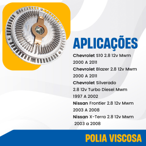 POLIA VISCOSA MIOLO HÉLICE RADIADOR GM S10 Chevrolet BLAZER SILVERADO NISSAN FRONTIER XTERRA 2.8 12V MWM