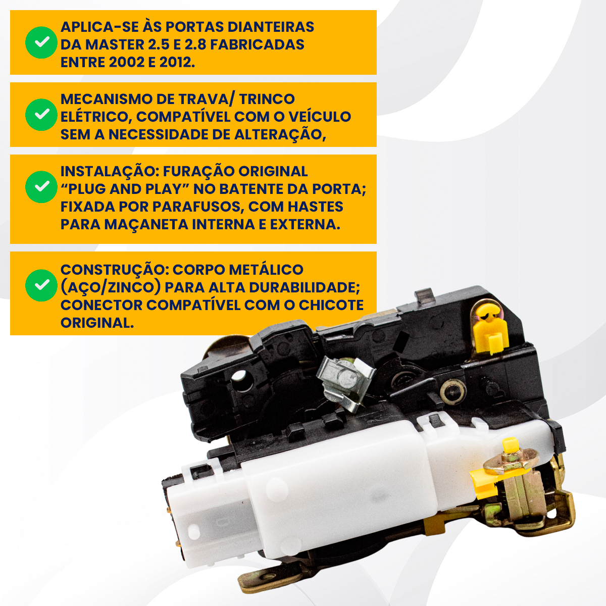 FECHADURA ELETRICA PORTA DIANTEIRA DIREITA RENAULT MASTER 2.5 8V 2.8 16V 2002 A 2012 73892 - Imagem 5