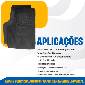 TAPETE BORRACHA HOMOLOGADO FIAT AUTOMOTIVO ANTIDERRAPANTE UNIVERSAL 4 PÇS BPAUTOPARTS